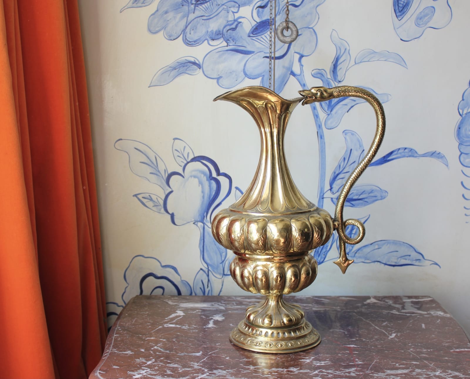 19th century lacquered brass ewer in the renaissance style