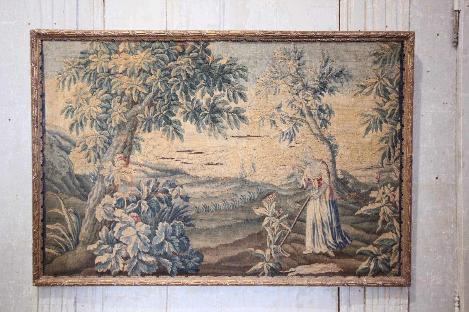 18th century gilt wood framed tapestry