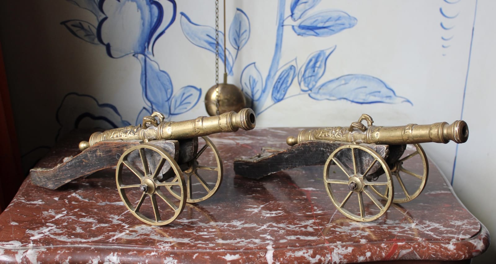 Pair of brass cannons, 19th century