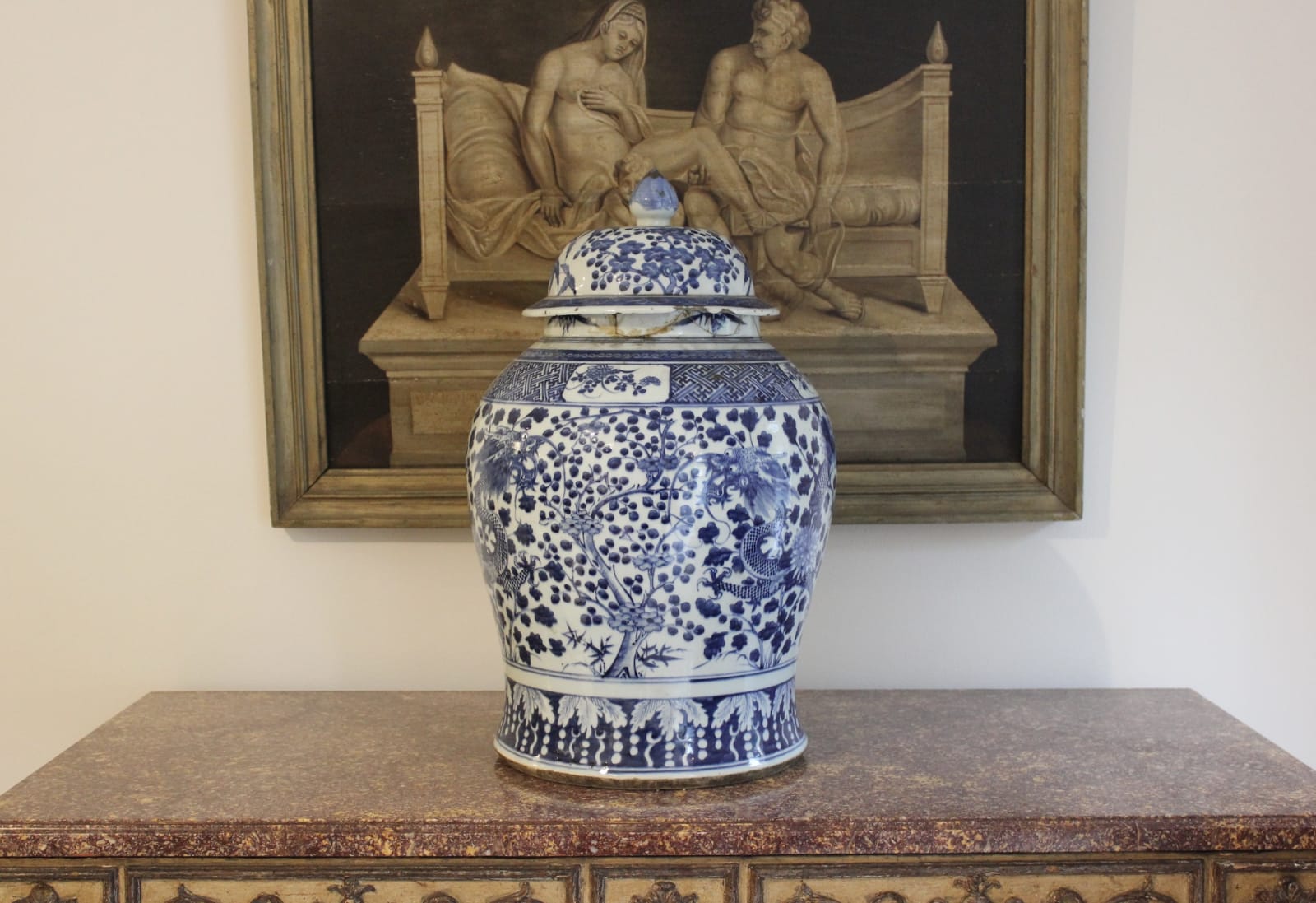 Large 19th century Chinese blue and white vase of baluster form