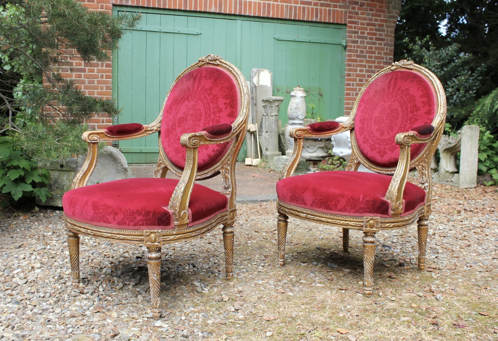 Pair of French gilt wood armchairs, 1860