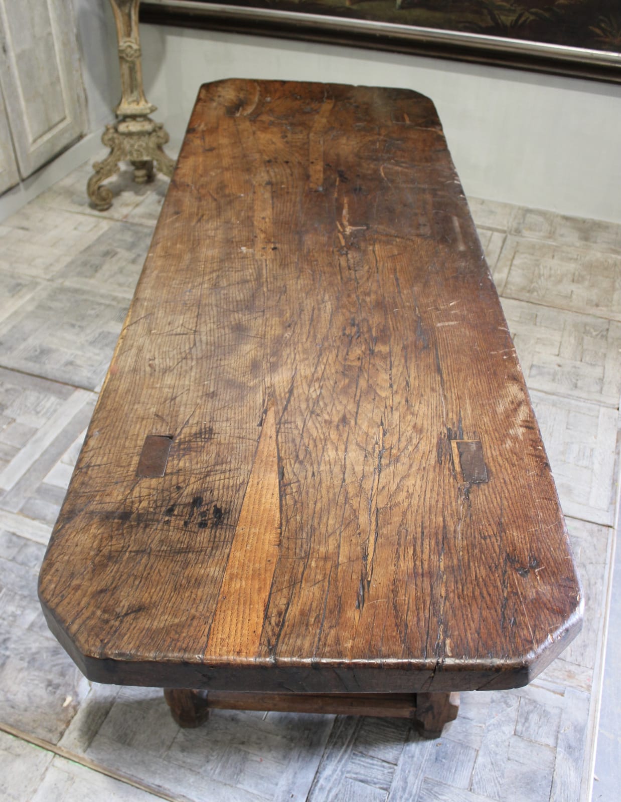 Wonderful early 18th century French oak farmhouse table, 1700