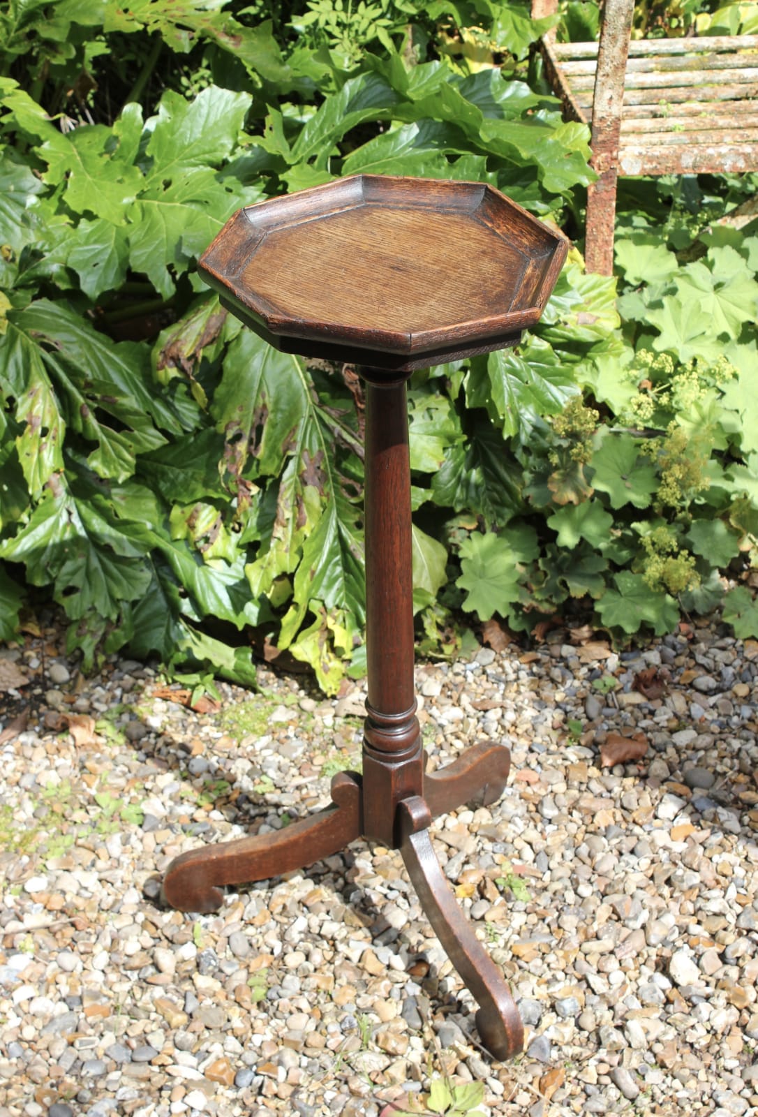 Early 18th century oak tripod candle stand, Circa 1700