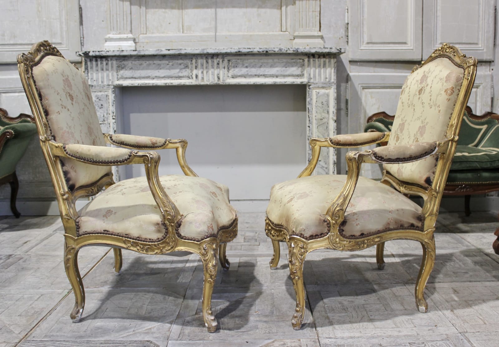 Pair of French gilt armchairs, Circa 1880