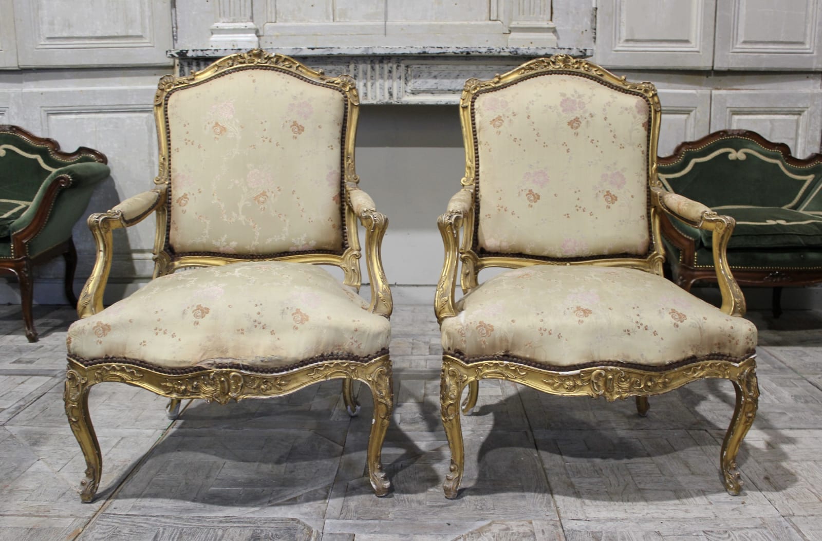 Pair of French gilt armchairs, Circa 1880