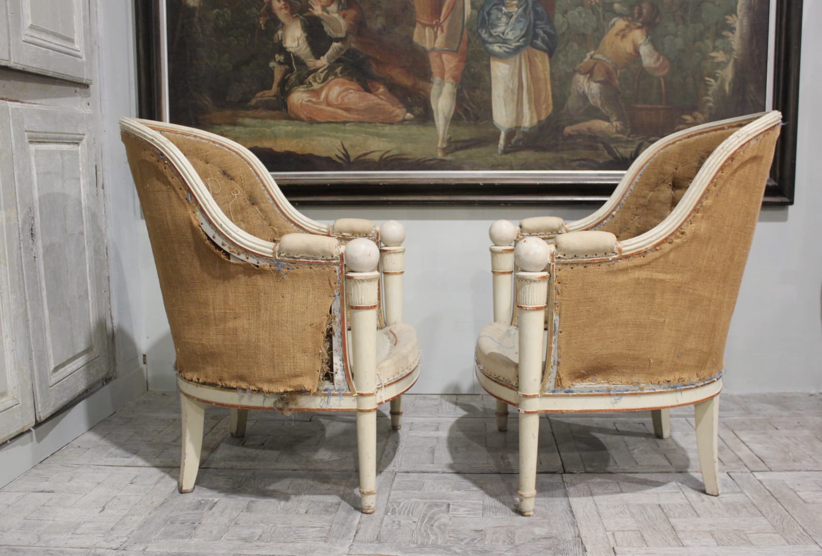 Pair of 19th century neoclassical library tub chairs, Circa 1840