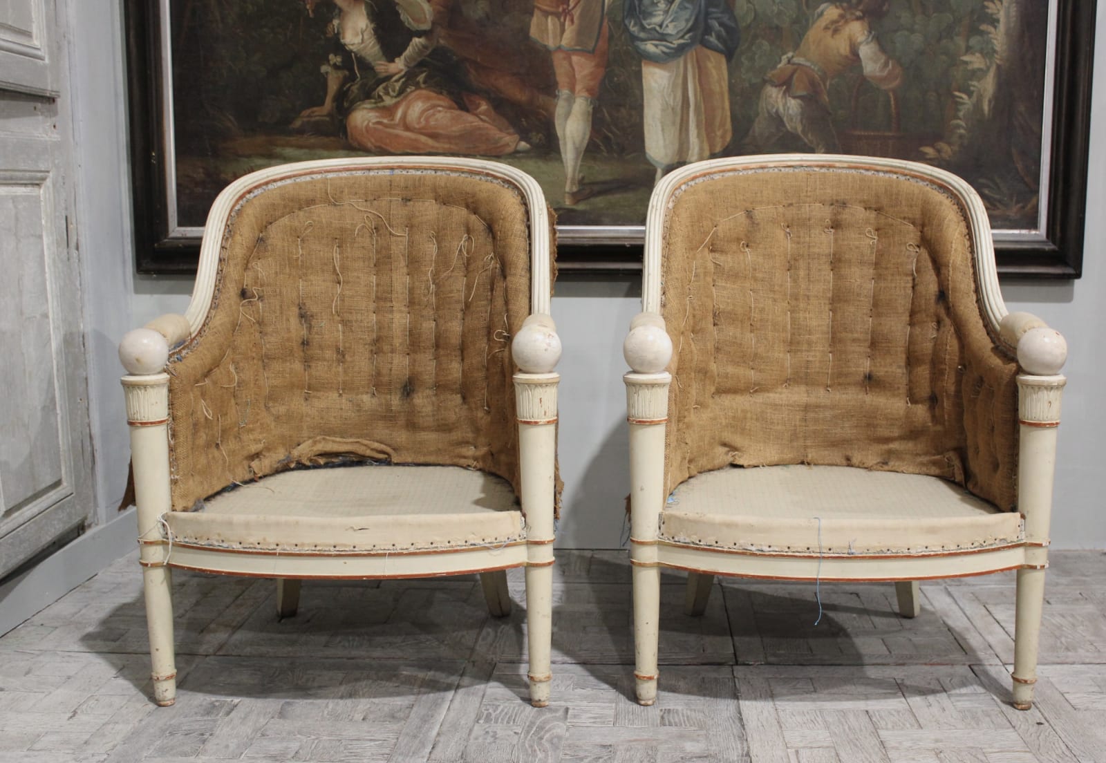 Pair of 19th century neoclassical library tub chairs, Circa 1840