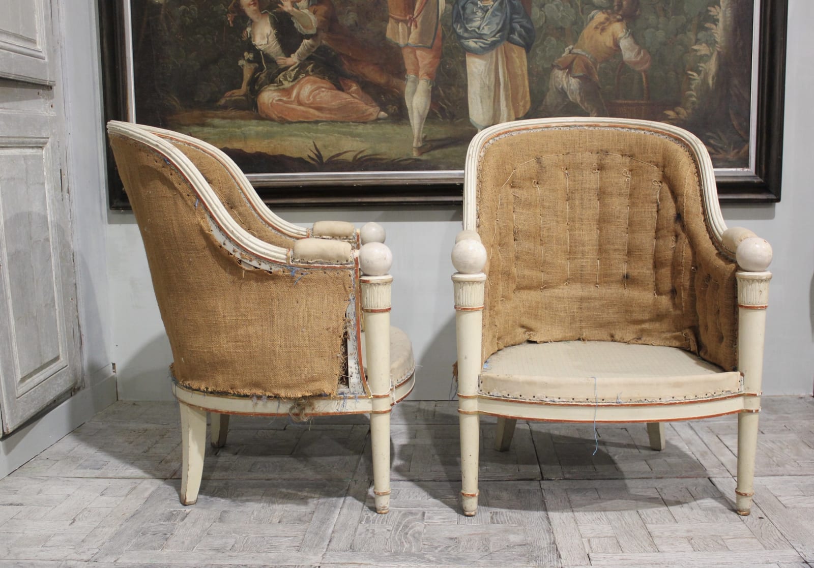 Pair of 19th century neoclassical library tub chairs, Circa 1840