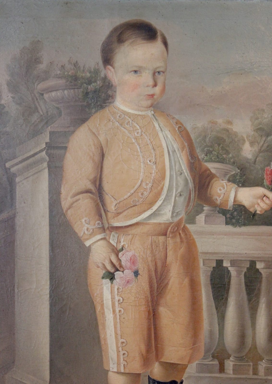 Early 19th century painting of a Nobel boy holding flowers