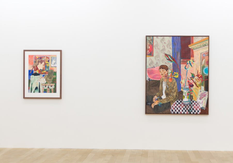 Installation view, Hernan Bas: Bloomsbury revisited, Galerie Peter Kilchmann, Zahnradstrasse, Switzerland, 2017, Photo Sebastian Schaub