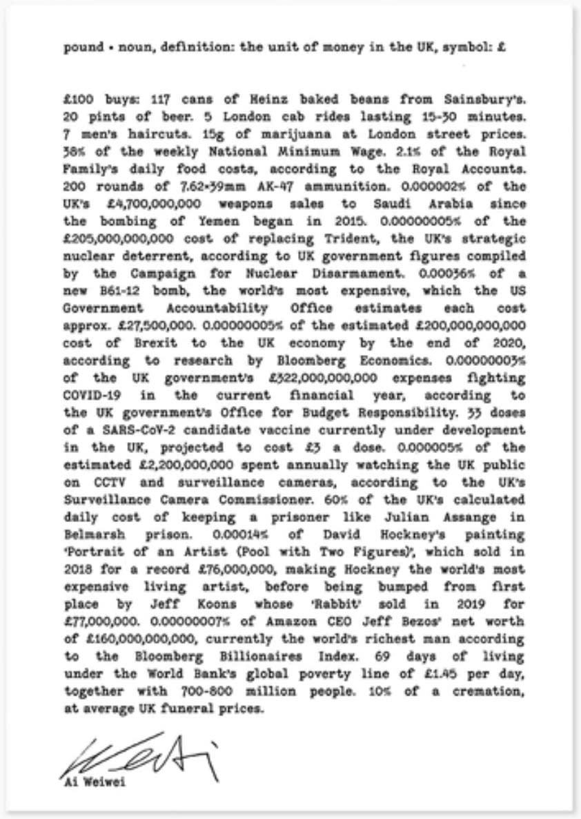 Ai Weiwei, £1 One Pound, 2020