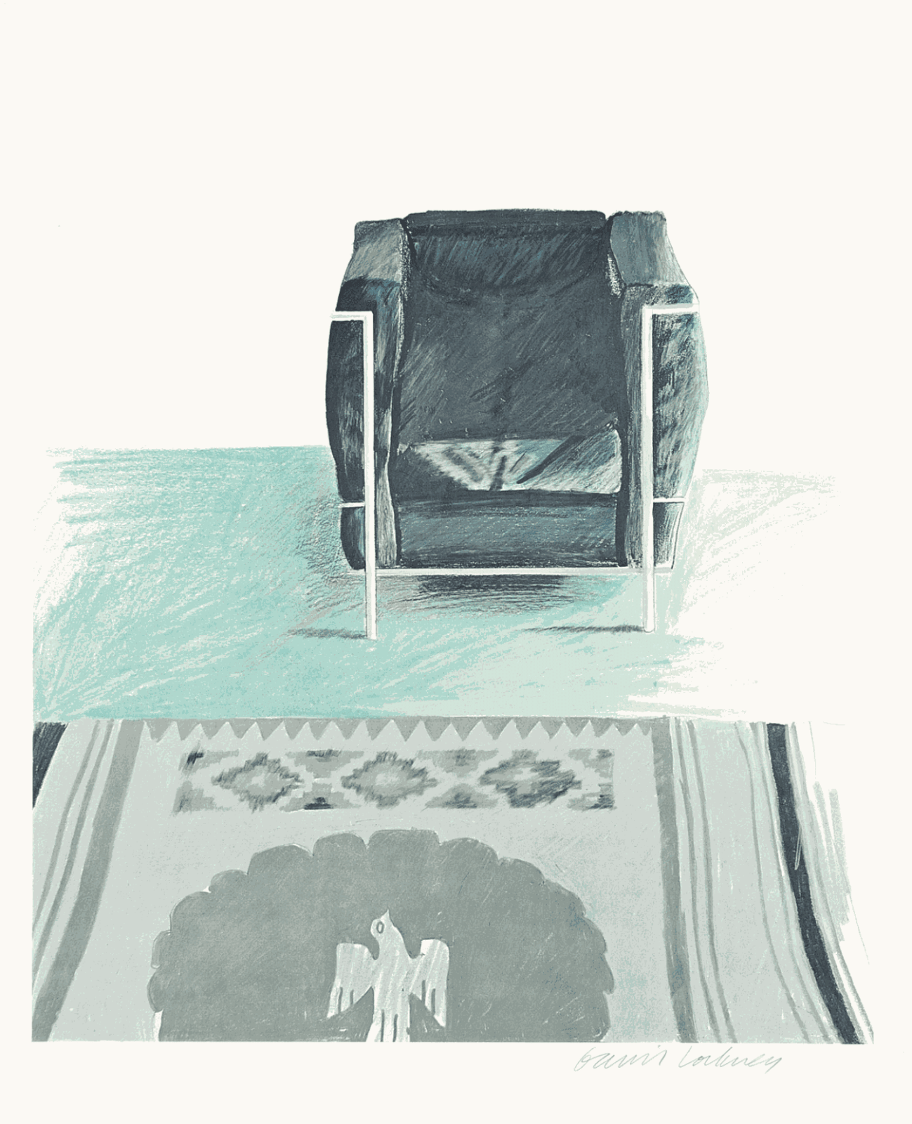 David Hockney, Corbusier Chair and Rug for the Andre Emmerich Gallery, 1969