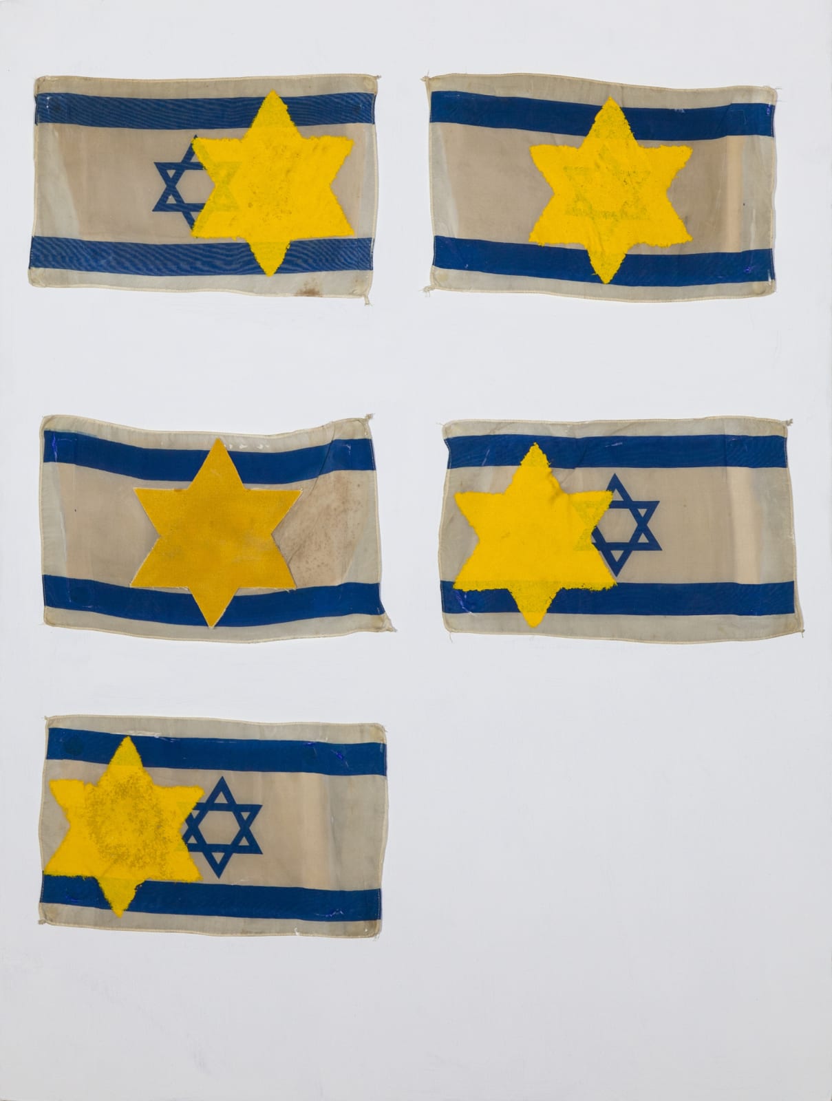 Boris Lurie, Altered Israeli Flags with Yellow Star of David, 1974
