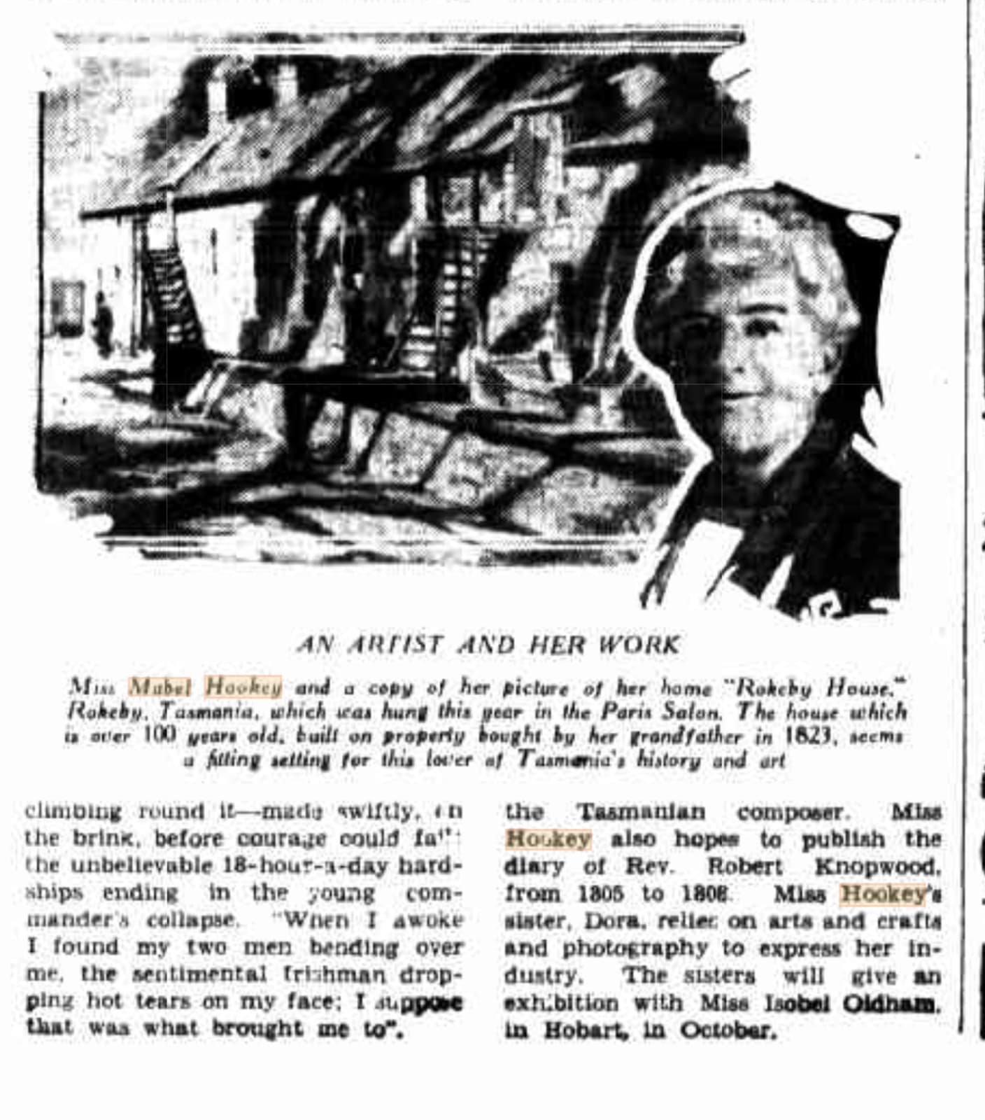 Mabel Hookey, A Tasmanian Home