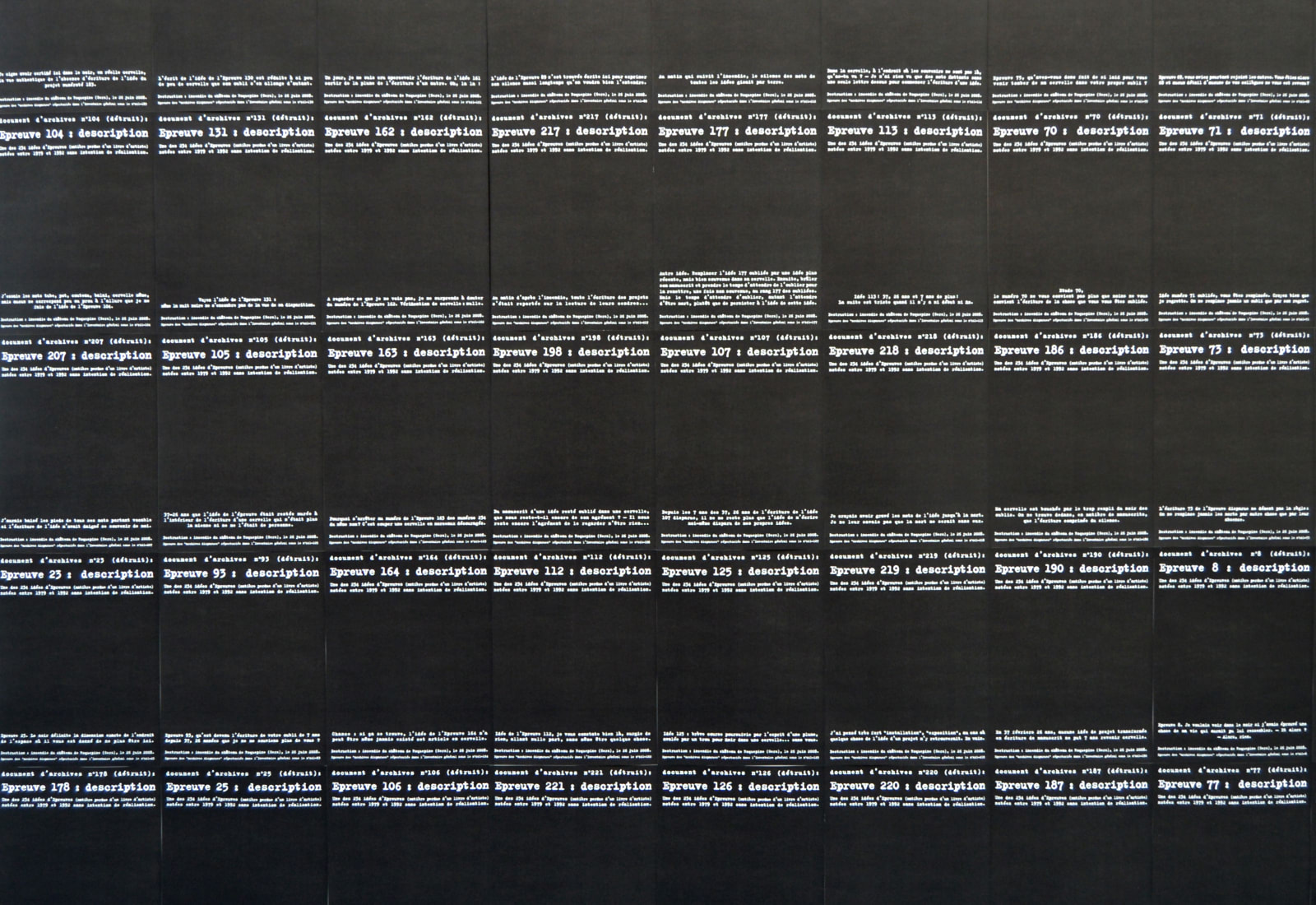 Bernard Ollier , Archives disparues (fragments) : 234 vues de documents absents, 2016