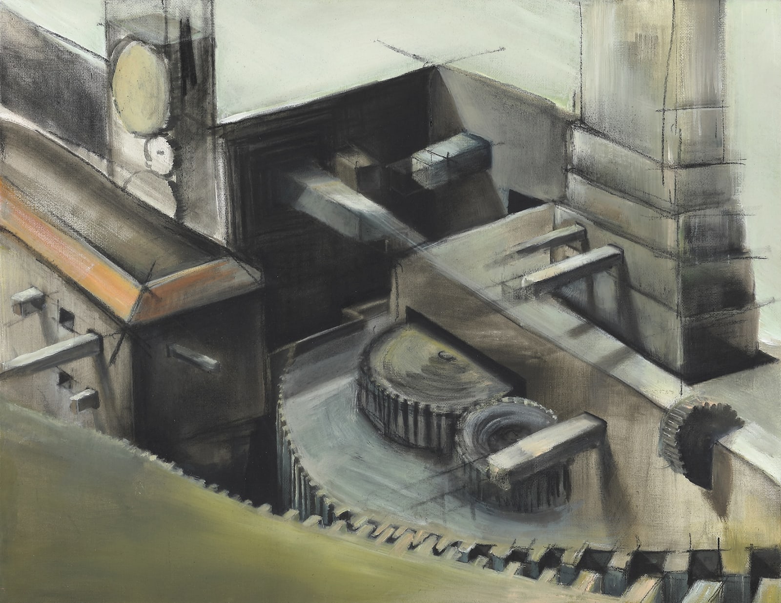 거주기계, 2018, charcoal, oil on canvas, 41 x 53 cm