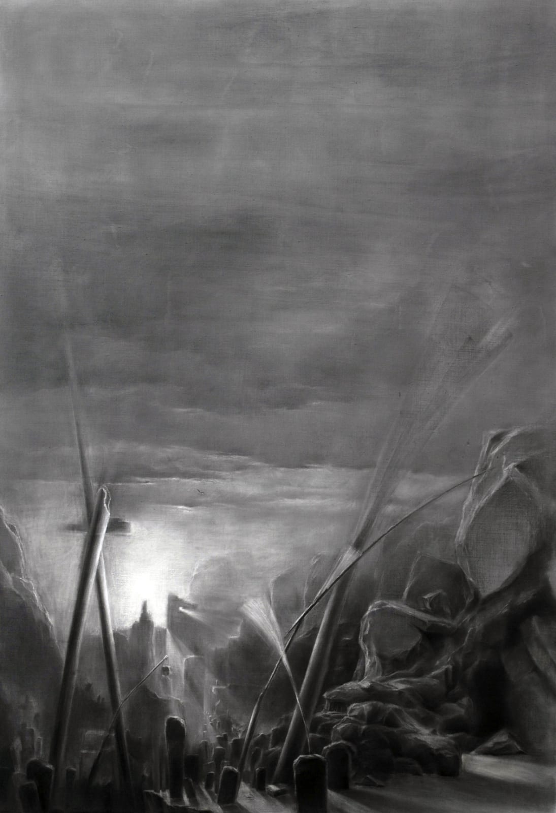 Stick together or alone, 2015, charcoal on canvas, 162.2 x 112.1 cm