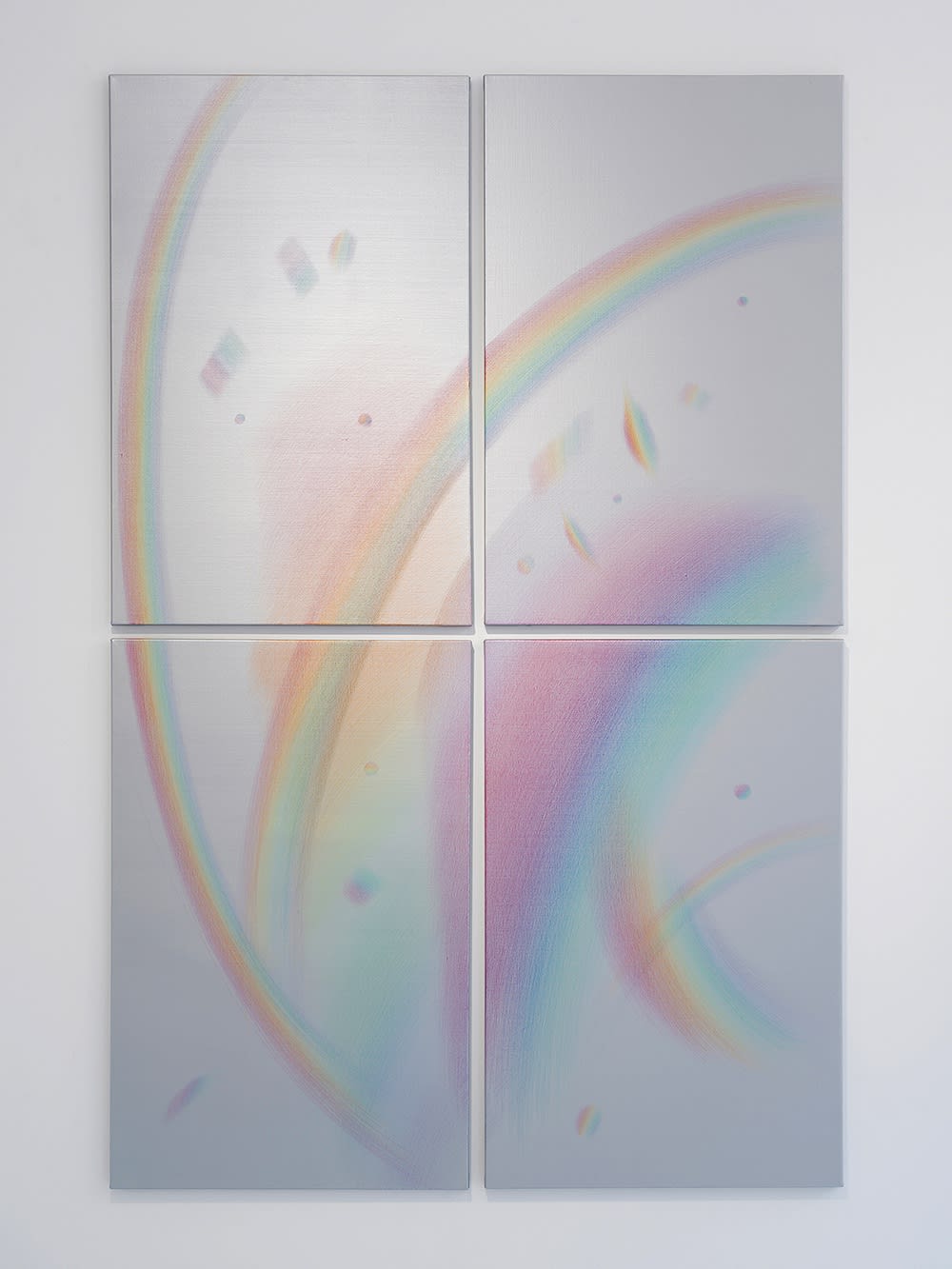 Dispersion(blooming), 2021, colorpencil on silver acrylic paint canvas, 80.3 x 53 cm each, 4 pieces
