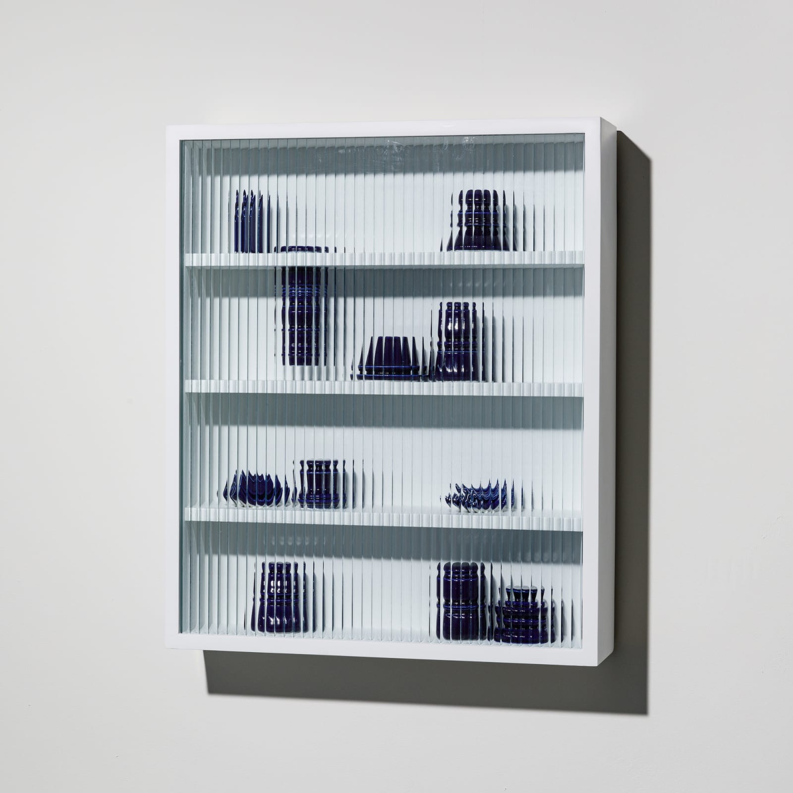 Cupboard 2021-#2, ceramics, wood, iron, figured glass, 62.5 x 52.5 x 12.5 cm