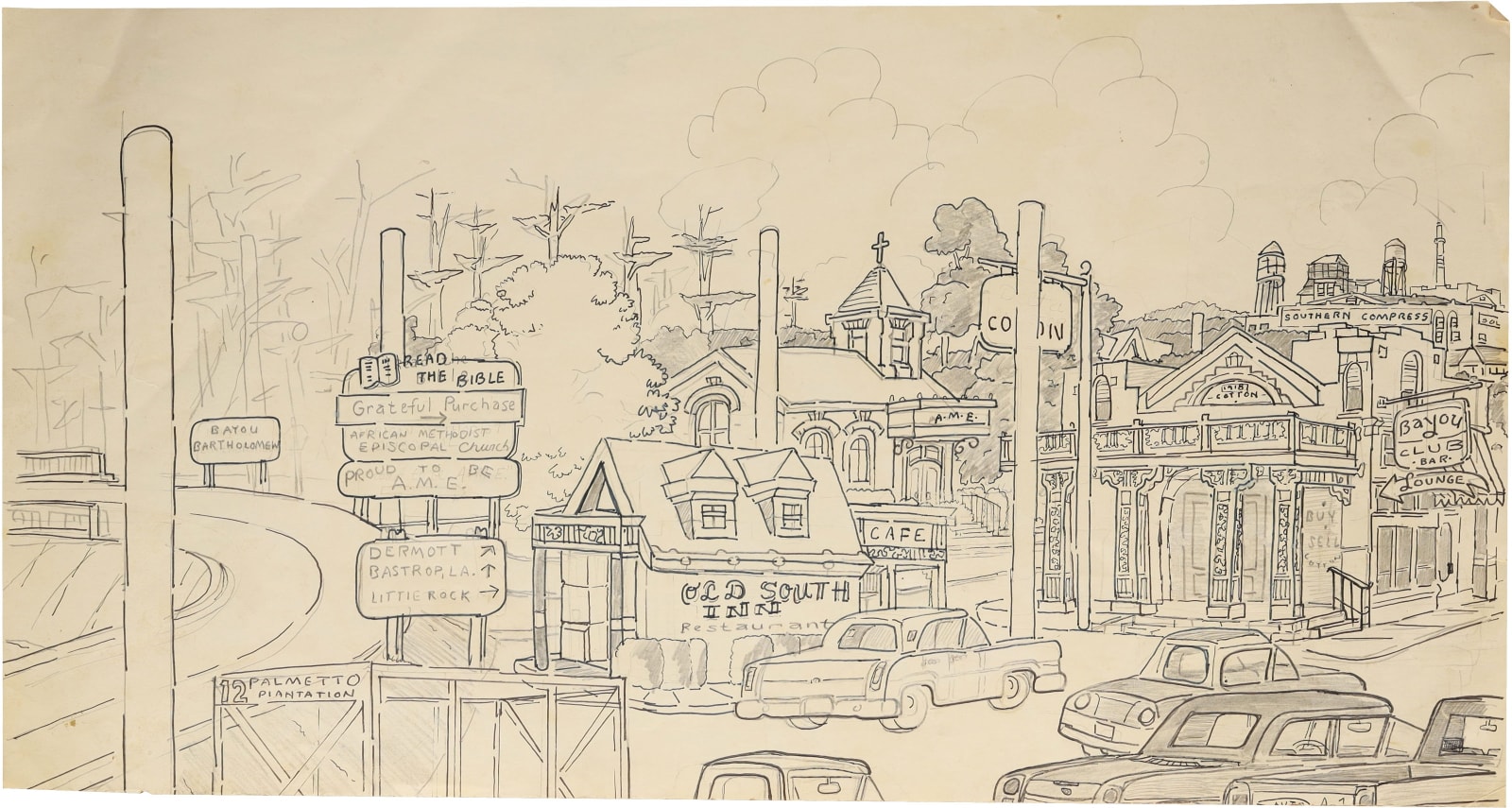 Bayou town scene with Old South Inn