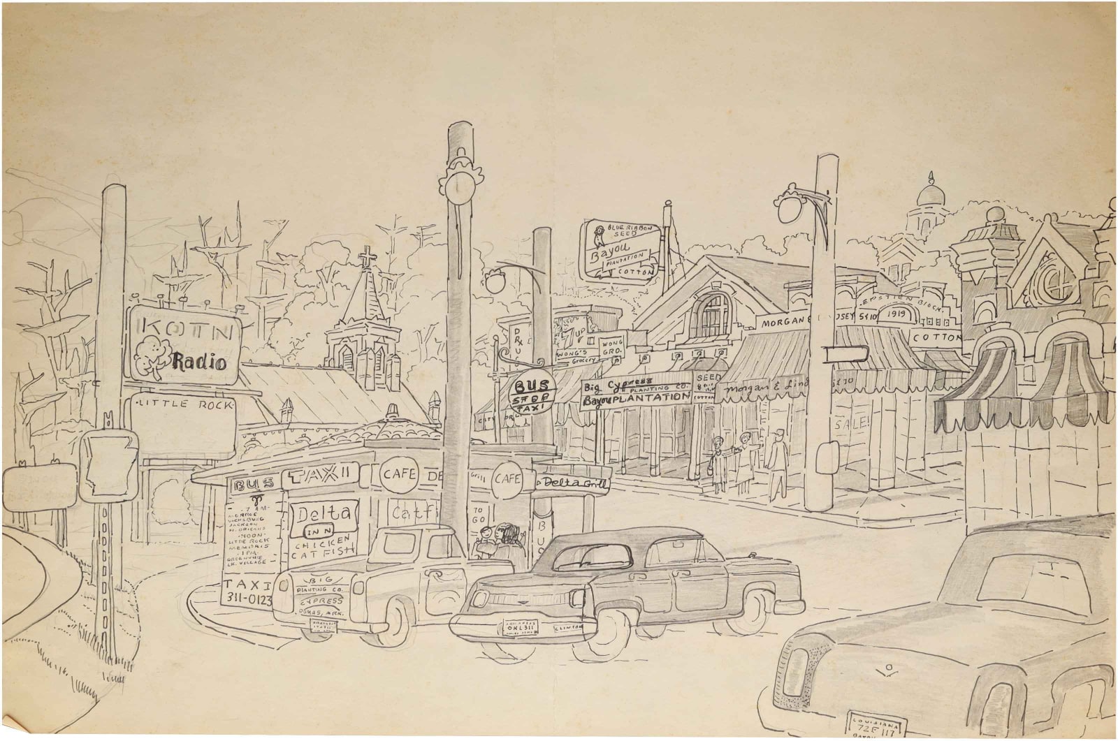 Bayou town scene with KOTN Radio (unfinished)