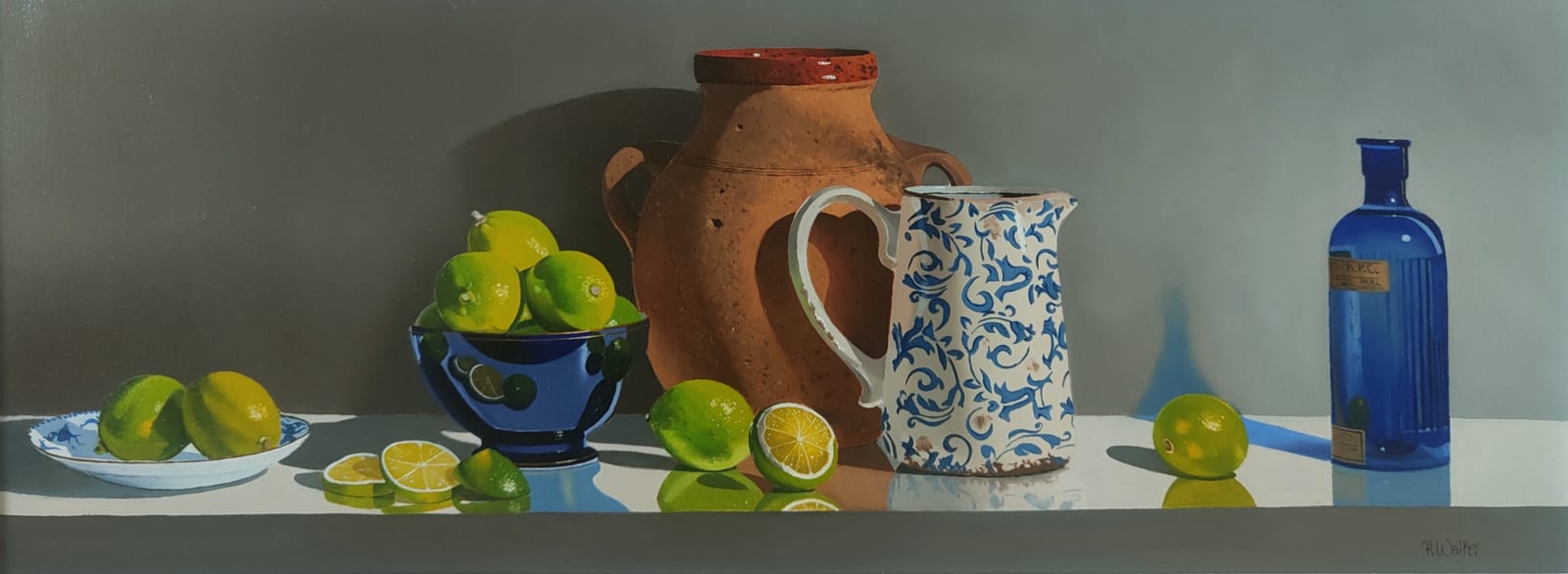 Rob Walker, OLd Pot with patterned jug and limes
