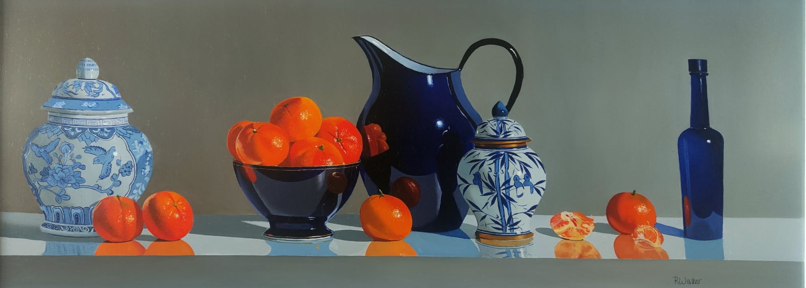 Rob Walker, Blue enamel with Oriental pottery and Clementines