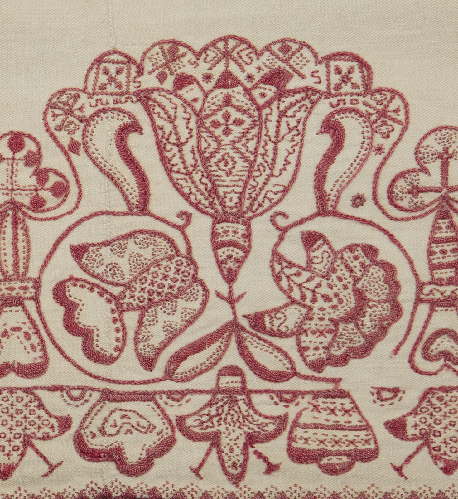 English, Redwork table cover, dated 1654