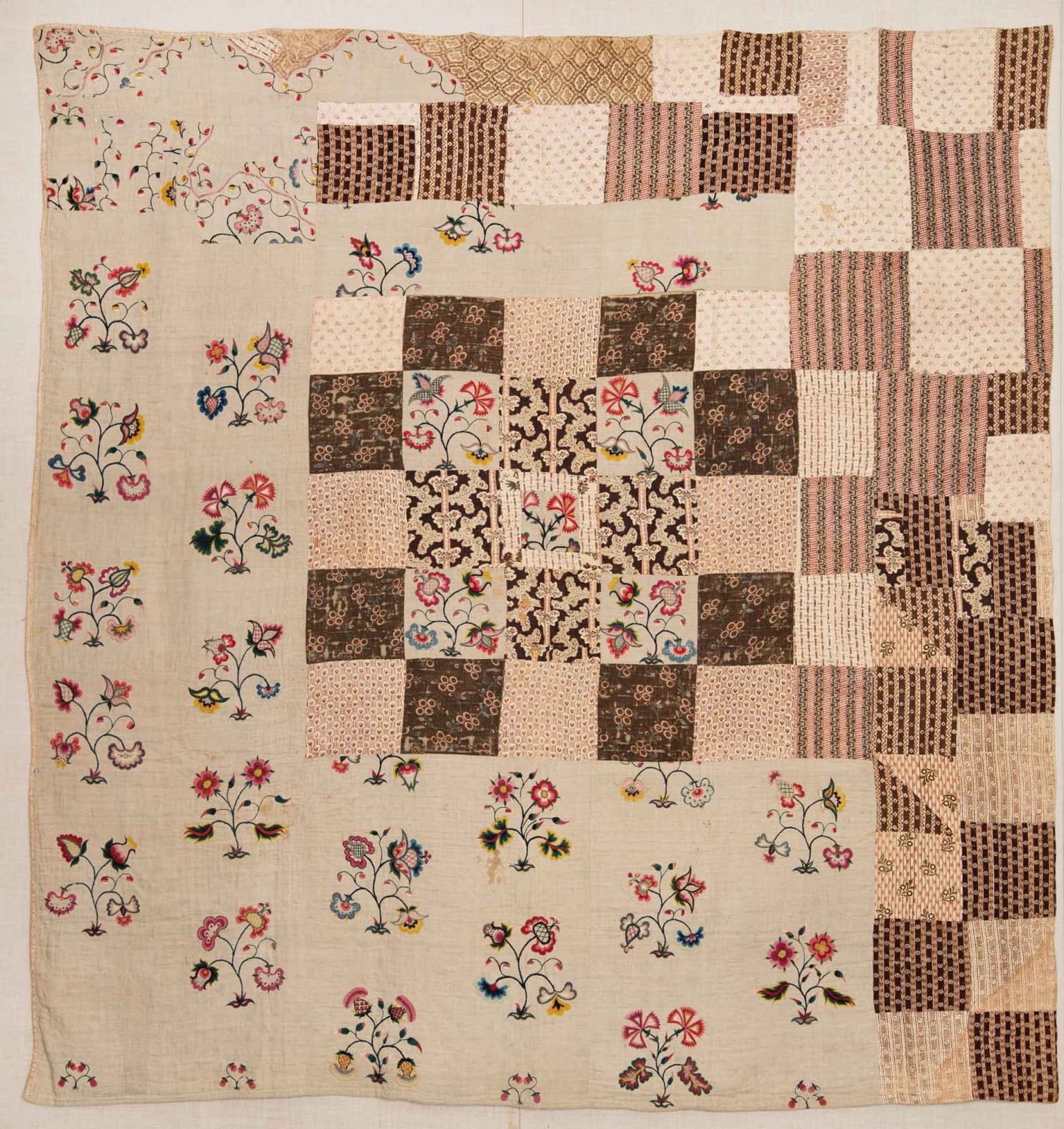 American (probably Connecticut), Quilt of crewelwork, cotton, and wool, ca. 1775–1800