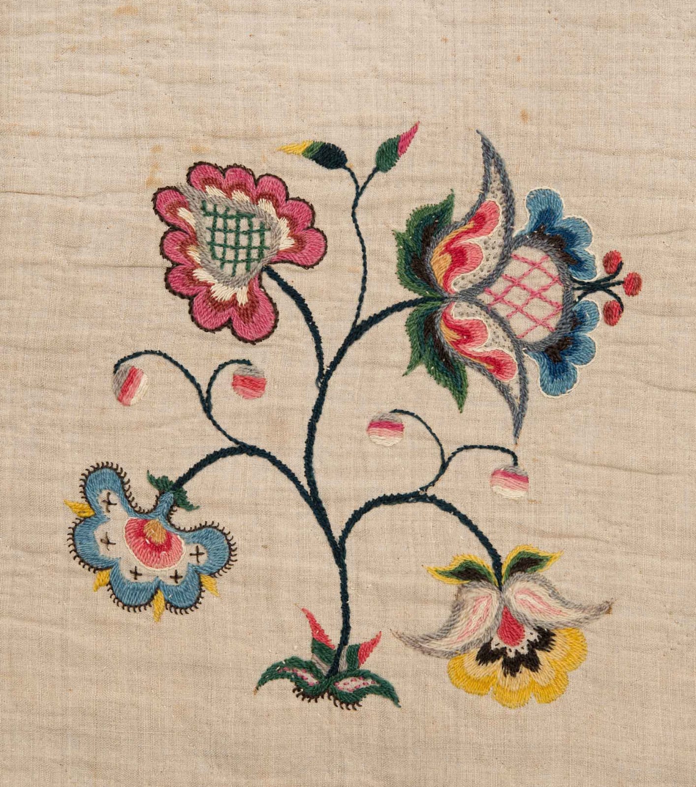 American (probably Connecticut), Quilt of crewelwork, cotton, and wool, ca. 1775–1800