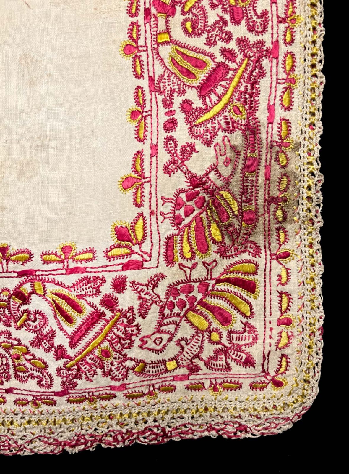 probably Italian, Silk-embroidered linen cushion cover, late 16th or early 17th century