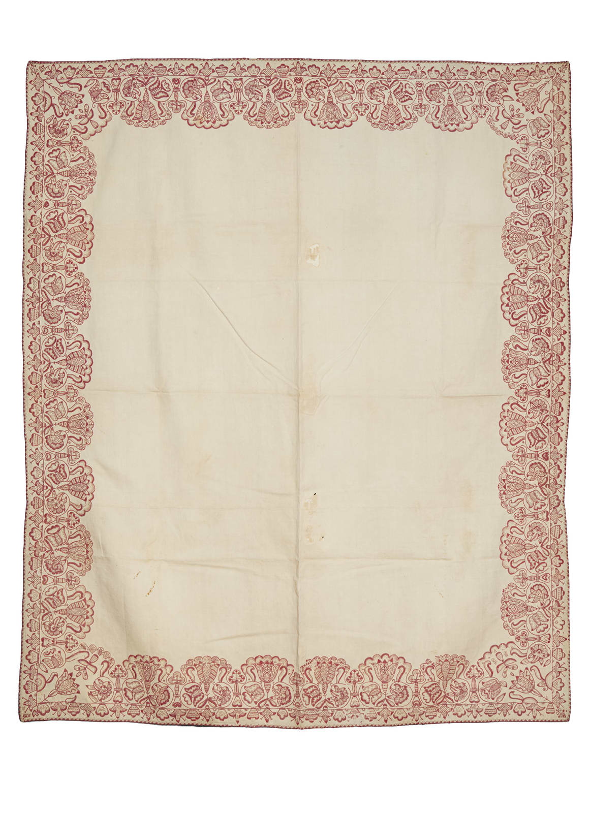 English, Redwork table cover, dated 1654