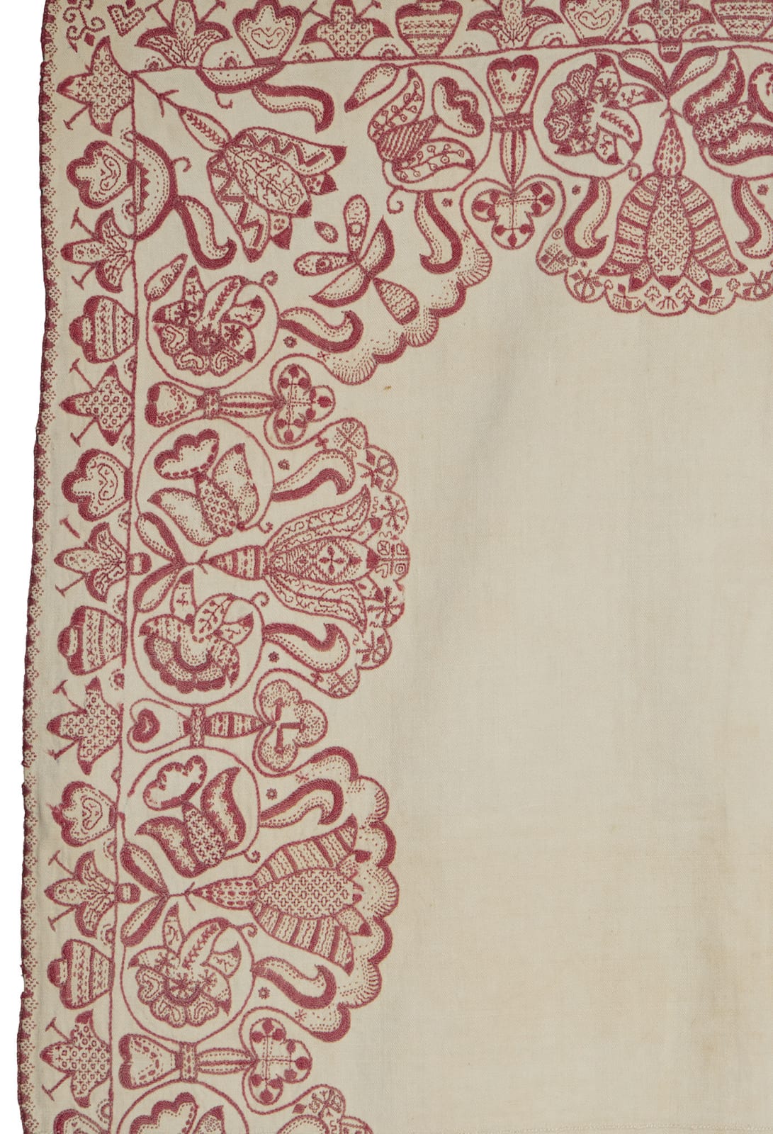 English, Redwork table cover, dated 1654