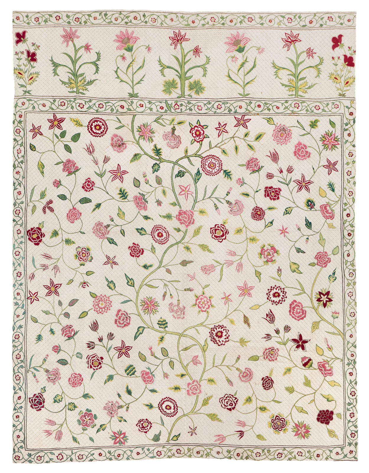 English, Silk-embroidered linen panel, early 18th century