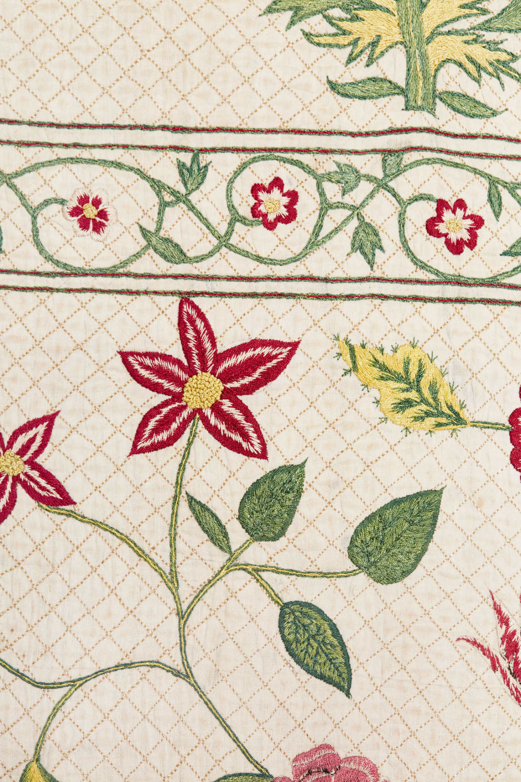 English, Silk-embroidered linen panel, early 18th century