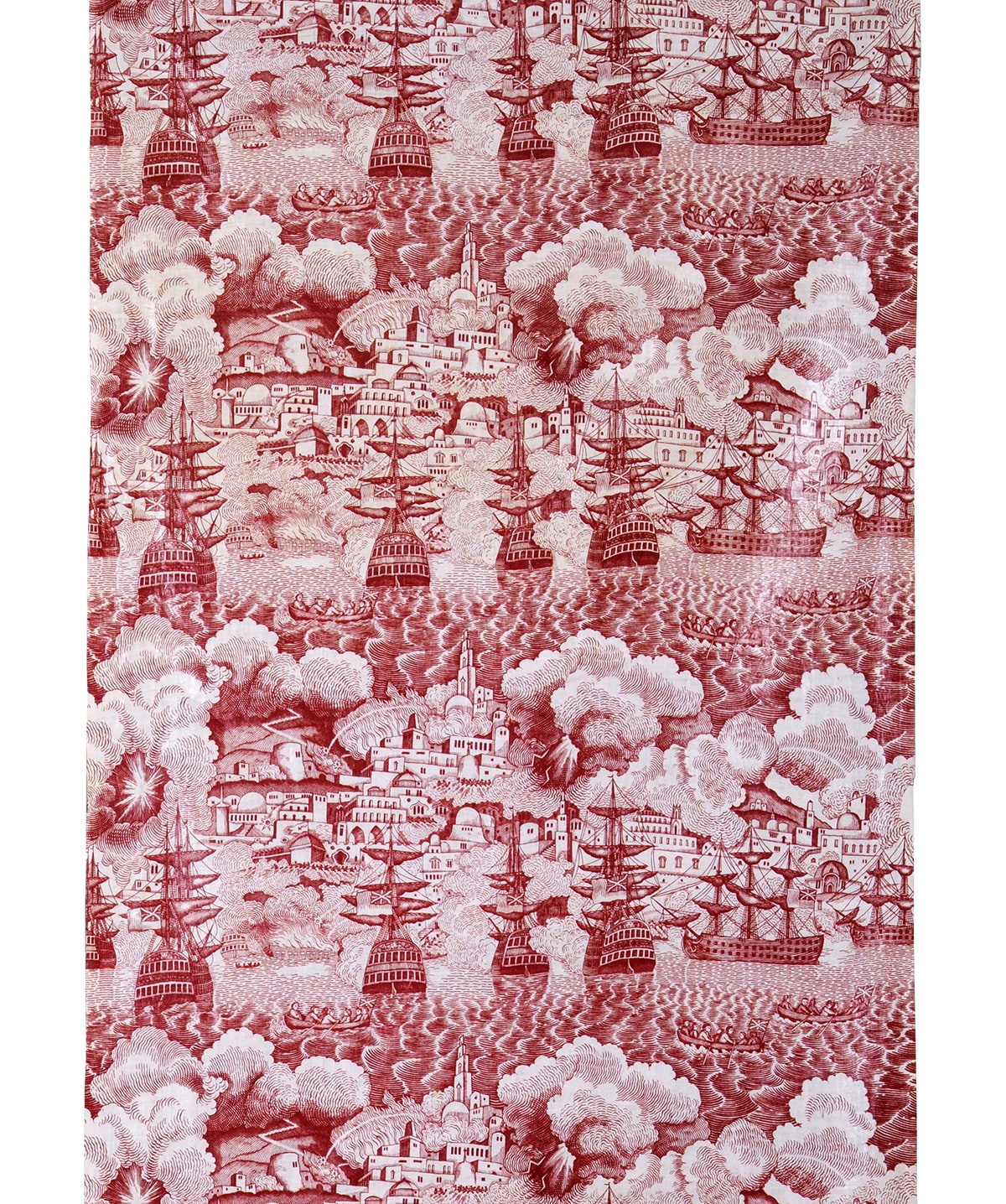 English, Printed cotton depicting the bombardment of Algiers, ca. 1816