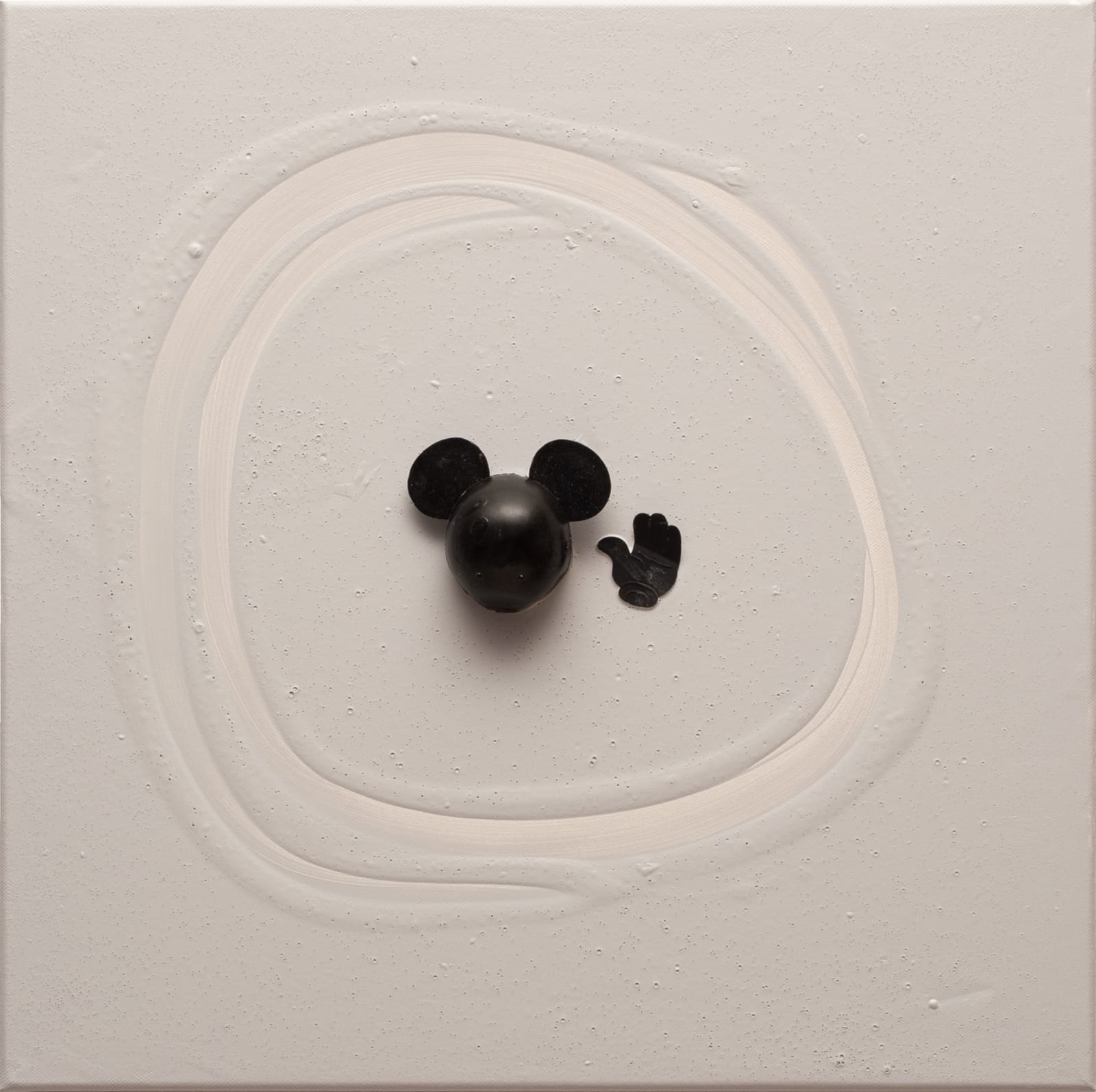 Liliana Porter The Riddle (Black Mickey) 2021 Acrylic and assemblage on canvas 40,5 x 40,5 cm