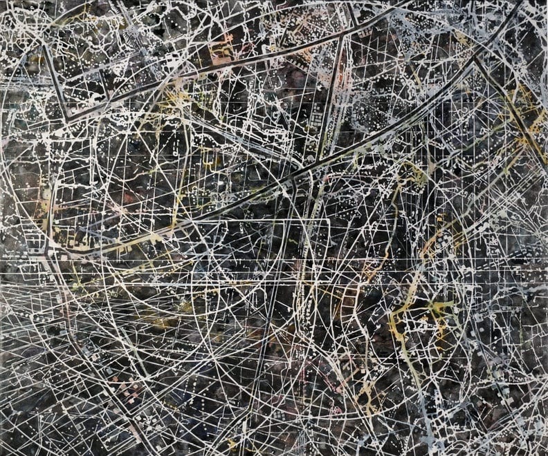 CHERYL GOLDSLEGER - Osculate, 2016, Mixed media on linen, 48 x 58 in.