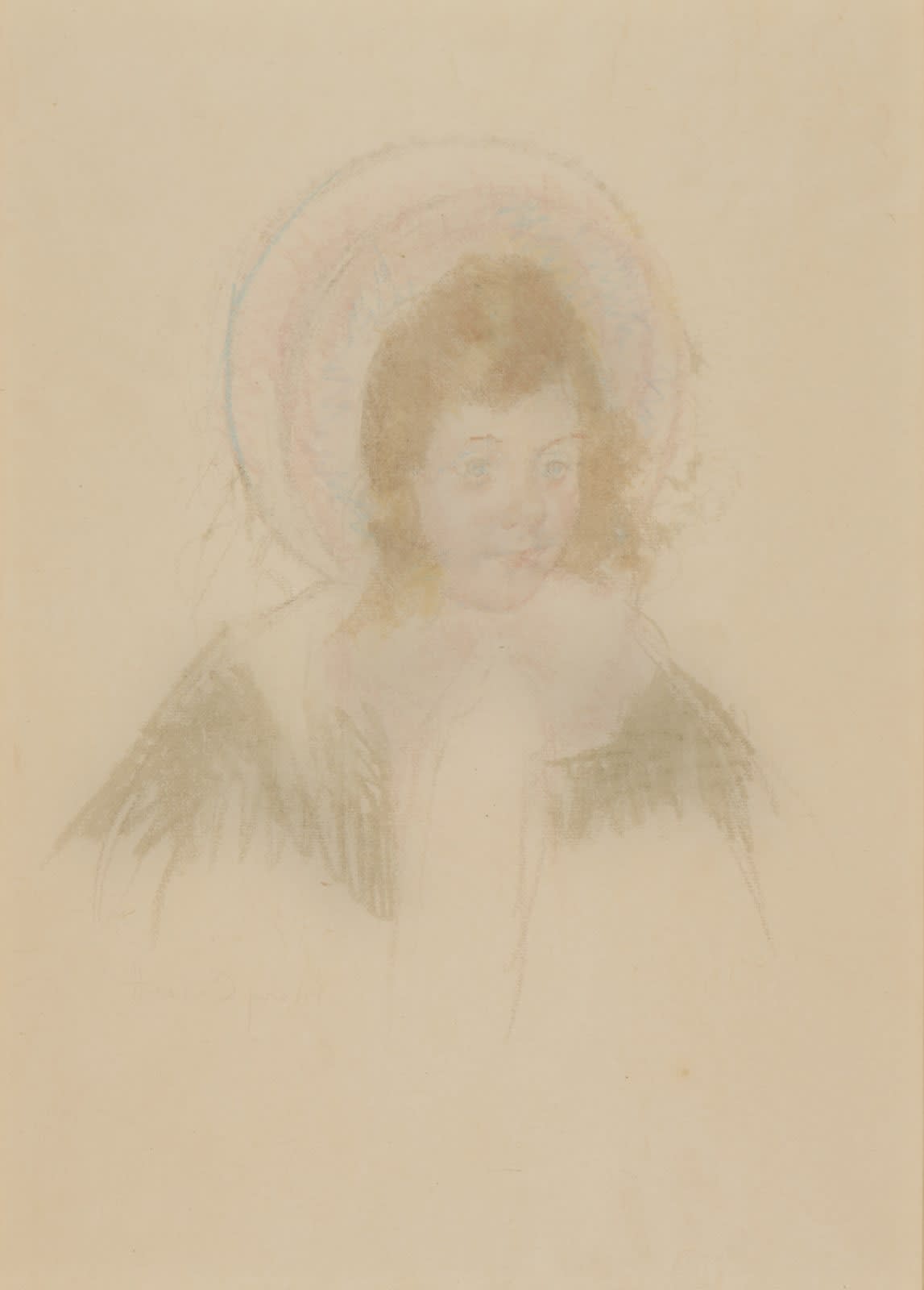 Mary Cassatt Sara Wearing a Bonnet, c. 1902-1905 Pastel counterproof on Japan paper 24 1/2 x 18 in 62.2 x 45.7 cm
