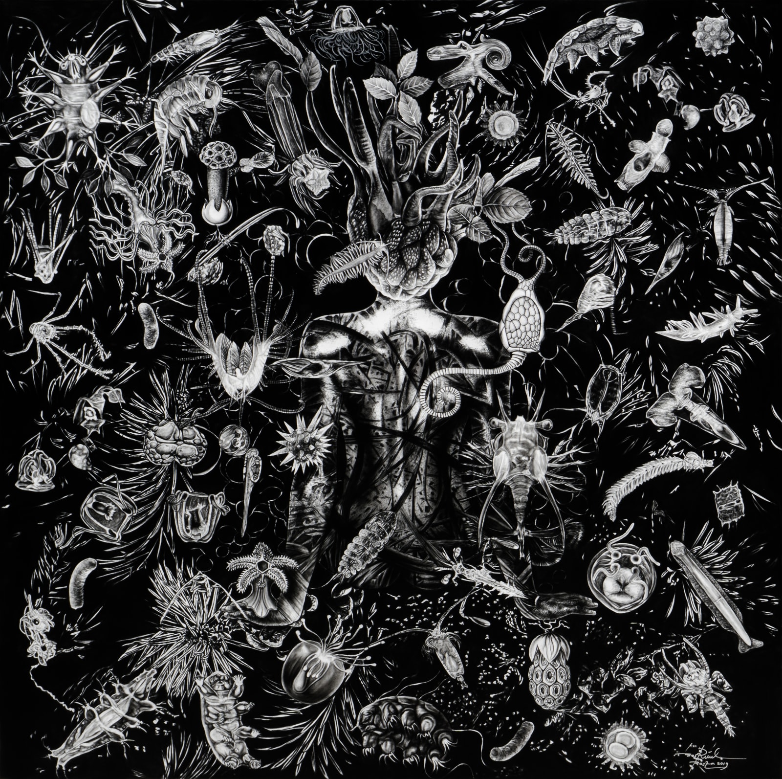 Besta Bestrizal Don't think small 2019 Charcoal on canvas 150 x 150 cm