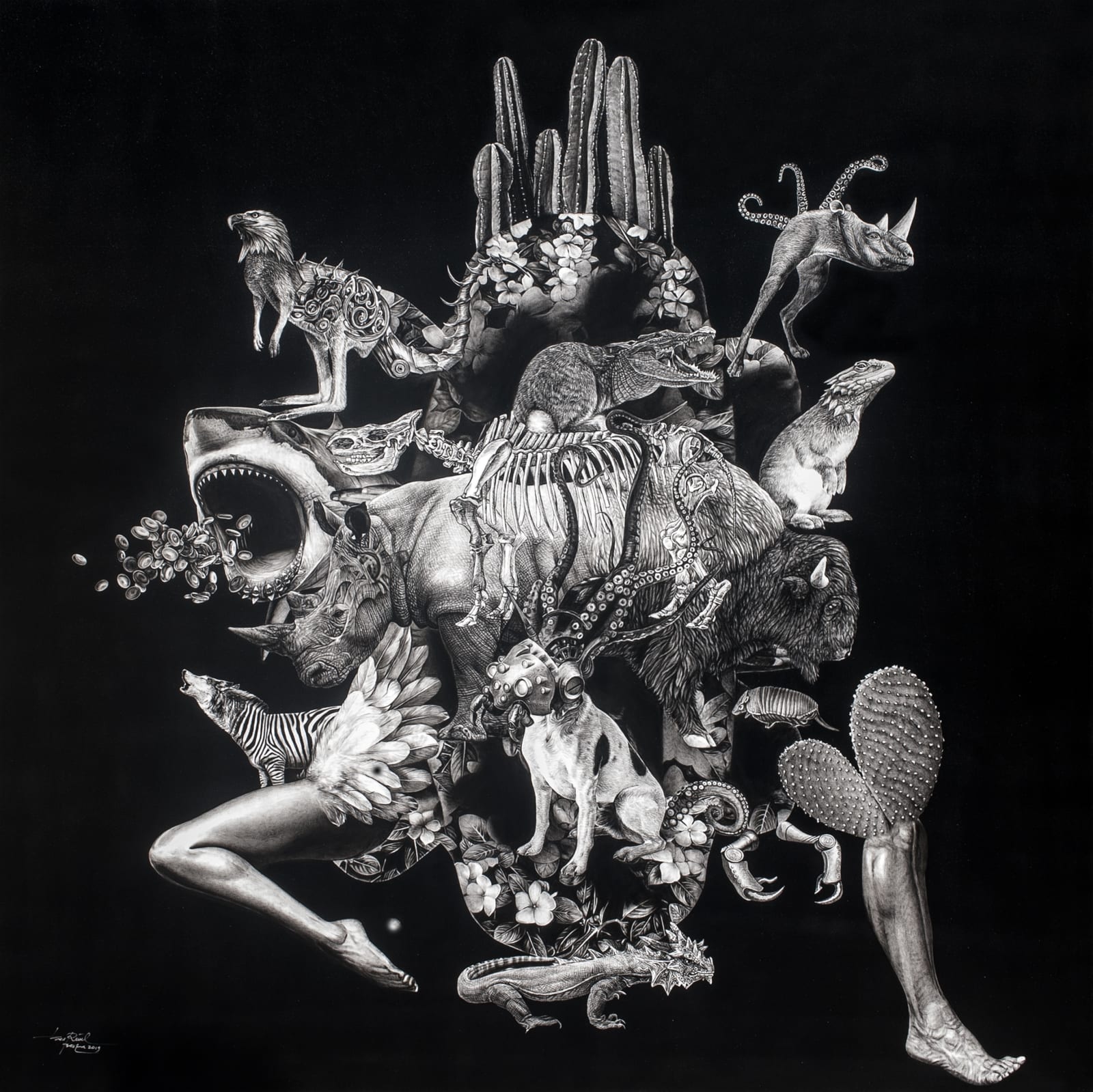Besta Bestrizal Through it all 2019 Charcoal on canvas 200 x 200 cm