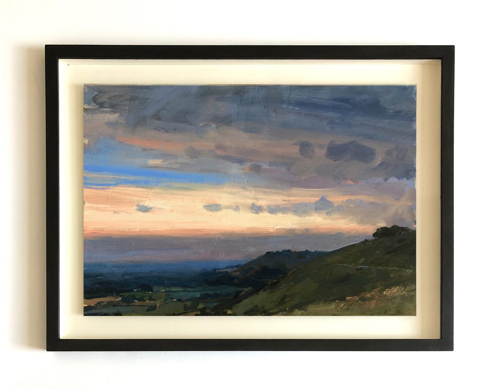 Wood on a hill, dusk, South Downs. Framed, 2021