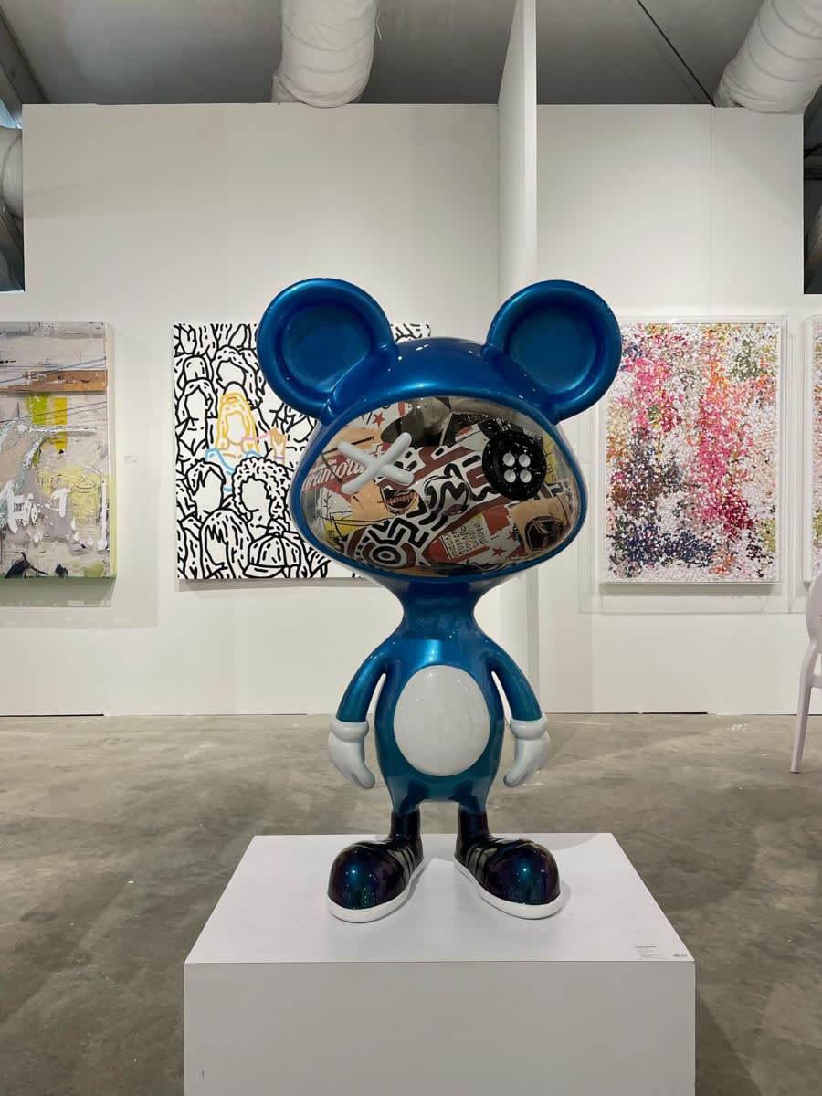 Paintings and sculpture displayed at Carousel Fine Art's booth at the art fair, Context Art Miami 2022.