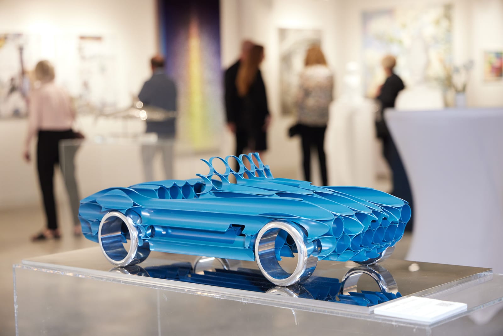 Antoine Dufilho automotive-inspired metal sculpture on display at our NORA District West Palm Beach gallery grand opening.