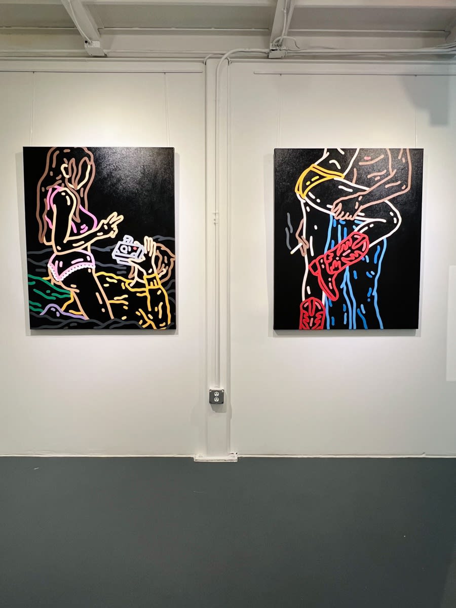 Paintings displayed at Carousel Fine Art's gallery space in Miami, FL during Chance Cooper's Spotlight Exhibition, "Between Me and You."