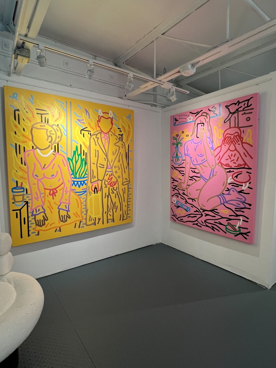 Paintings displayed at Carousel Fine Art's gallery space in Miami, FL during Chance Cooper's Spotlight Exhibition, "Between Me and You."