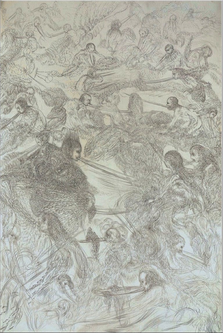 Amitesh Shrivastava, Digger, Graphite on Waterford paper, 60 x 40 inches, 2017