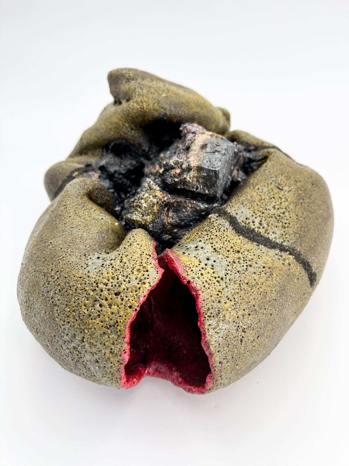 Ashwini Bhat, Liquid Earth Series: 1, glazed ceramic, quartz crystal, and paint, 5 x 10 x 9 inches, 2021