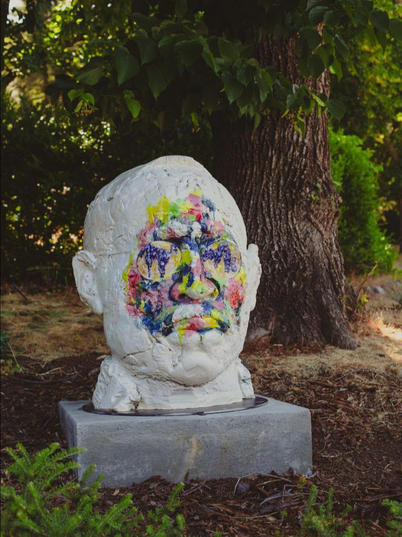 Wanxin Zhang "Color Face," (2012-2013). High-fired ceramic, glazes. 30 x 31 x 37 inches.