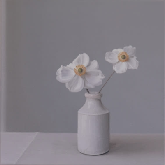 Jo Barrett, Japanese Anemones with Stoneware Bottle